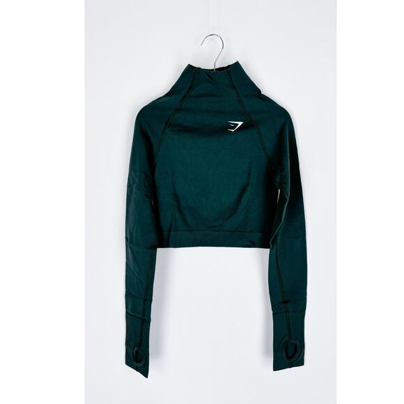 GymShark Vital Seamless 2.0 High Neck Midi Top Womens Small Green Marl New B3A8I - Picture 1 of 9